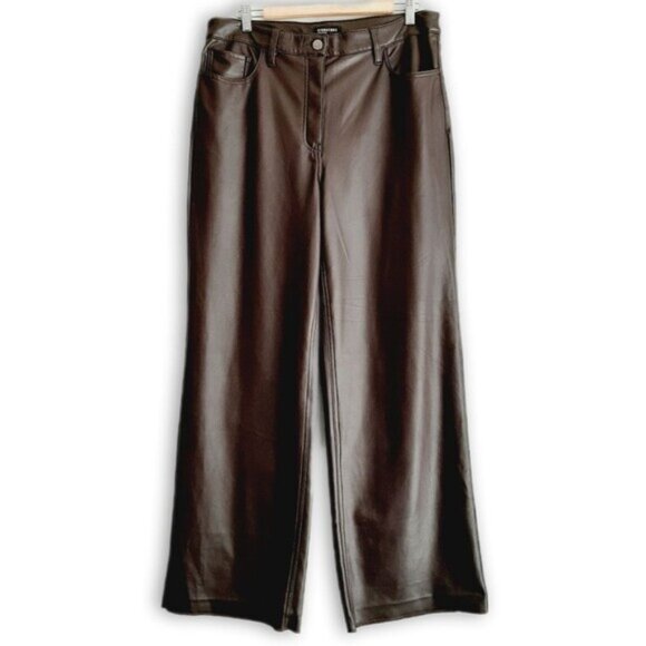 REITMANS Wide Leg High Waist Soft Vegan Faux Leather Pants Brown Sz 16 - Picture 1 of 11